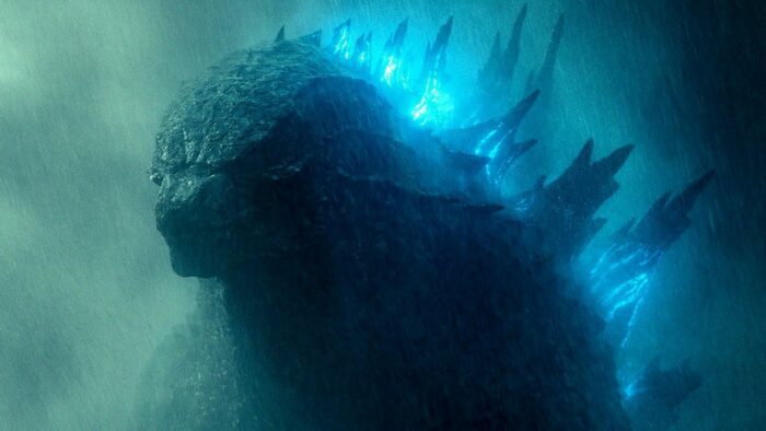 Godzilla glows and glowers in the heavy rain