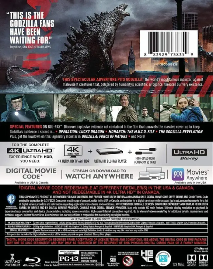 The back cover of the 4K disc release of Godzilla