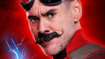 Jim Carrey looks on as Dr Robotnik on Sonic poster cover
