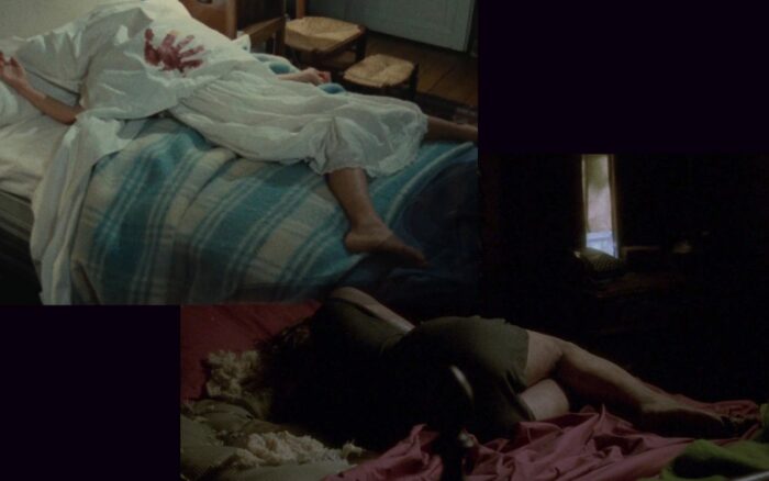Montage of the body in the bed, in both films.