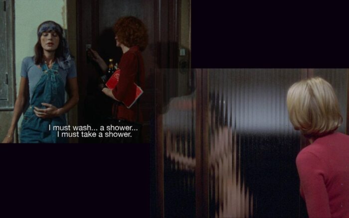 Montage of Celine wanting a shower, and Rita being discovered in the shower by Betty.