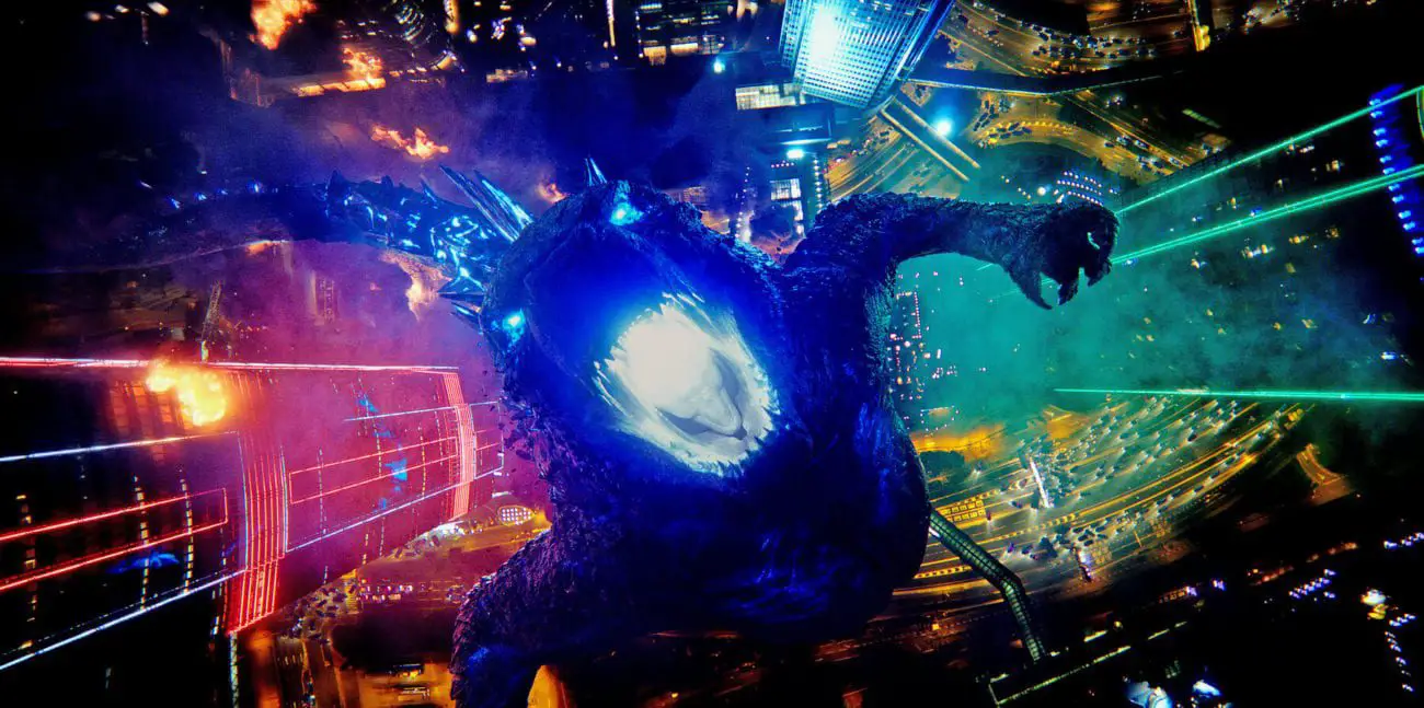Godzilla gets ready to breathe a large fireball (I think)