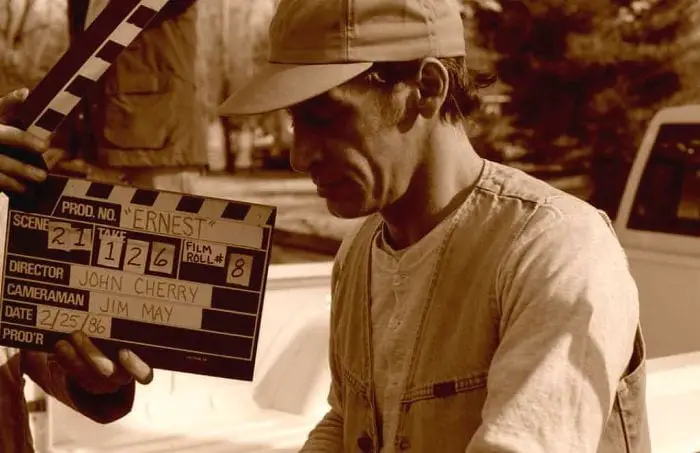 Actor Jim Varney as Ernest P. Worrell on the set of Ernest Goes to Camp