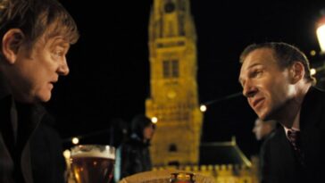 Ken is confronted by Harry in the Bruges town square after defying his order to kill Ray.