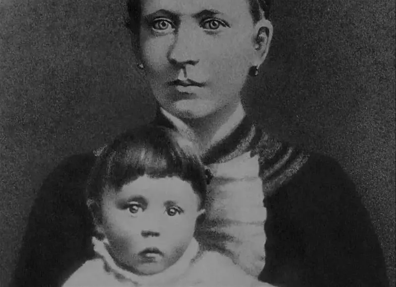 In this image from Come and See, Adolf Hitler is depicted as a baby with his mother at the end of a montage of documentary footage and photos.