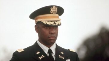 In this image from Courage Under Fire, Denzel Washington as Col. Nat Serling is depicted in full military dress.