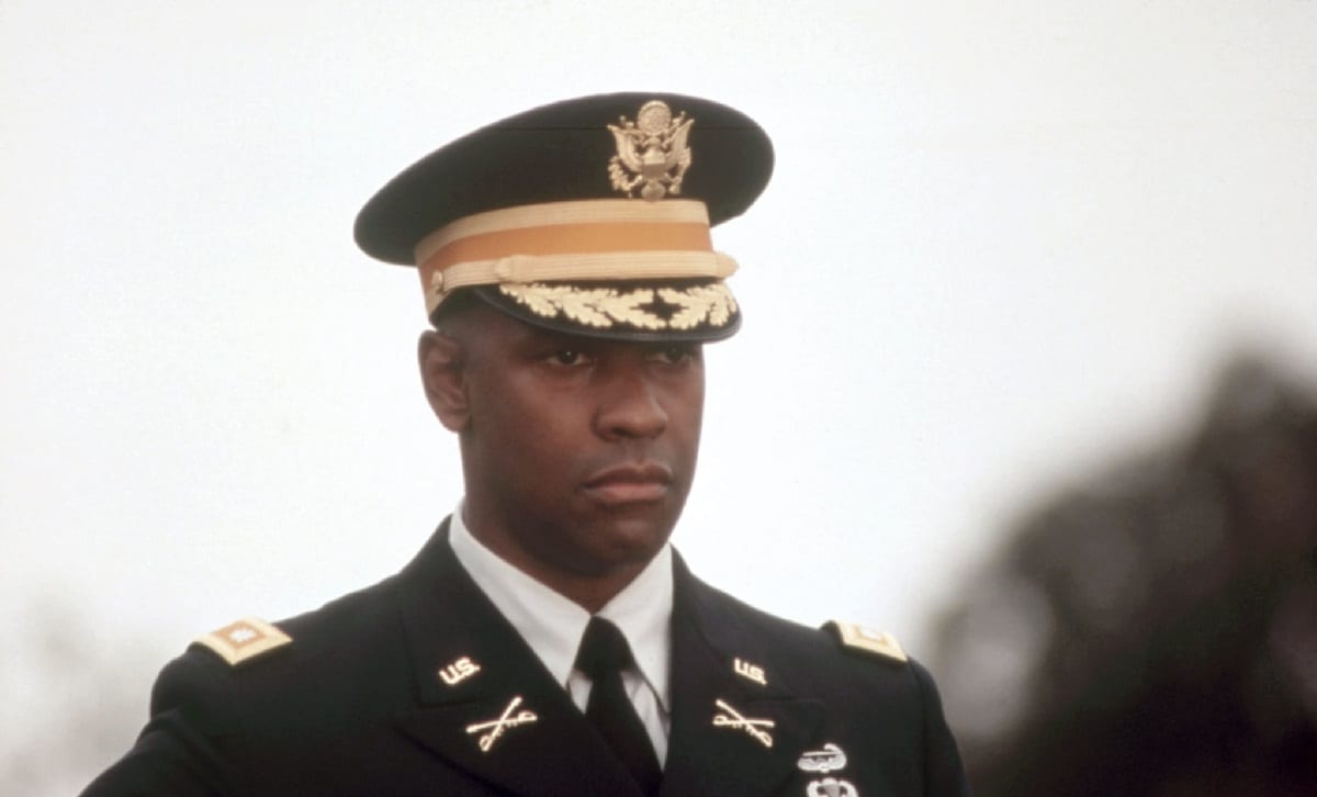 In this image from Courage Under Fire, Denzel Washington as Col. Nat Serling is depicted in full military dress.