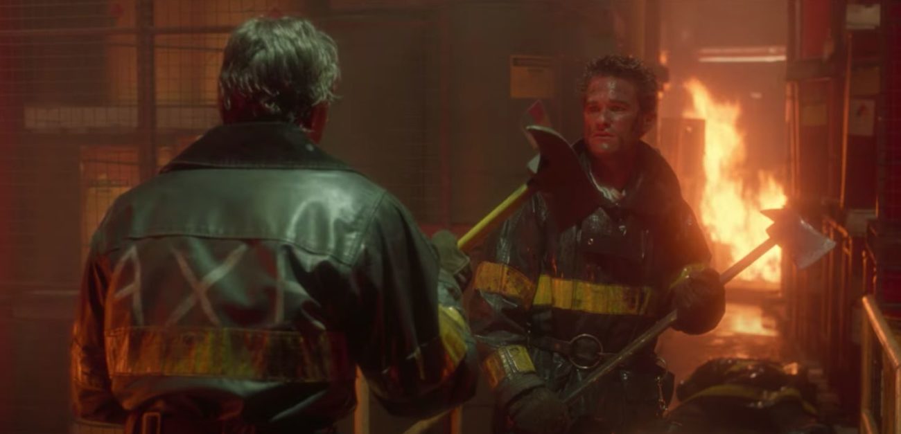 Scott Glenn and Kurt Russell face off with axes in Backdraft
