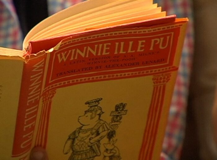 Screenshot from The Last Happy Day, one of the short films added to Criterion Channel in October. The cover of Sandor Lenard's Latin translation of Winnie the Pooh.