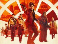 Poster for Solo with the characters led by Solo brandishing a gun