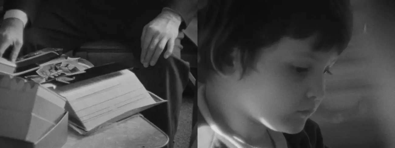 Images from Salesman: a close-up of Paul fondling the Bible and another of little Christine, the housewife's daughter.