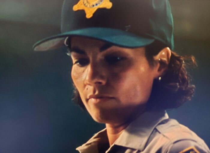 Rachel Ticotin playing a uniformed prison guard in Con Air