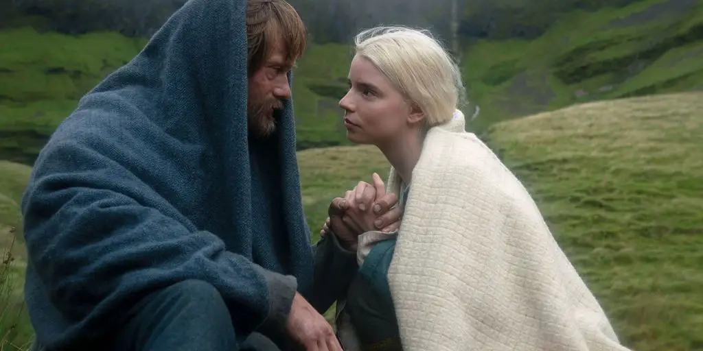 Alexander Skarsgard and Anya Taylor Joy share a tender moment in The Northman