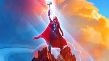 Poster of Jane foster (Natalie Portman) as Thor wielding Mjolnir