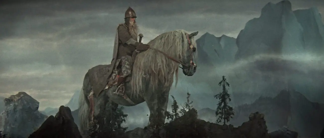 Image from Ilya Muromets: The giant warrior Svygatoor astride his steed. 