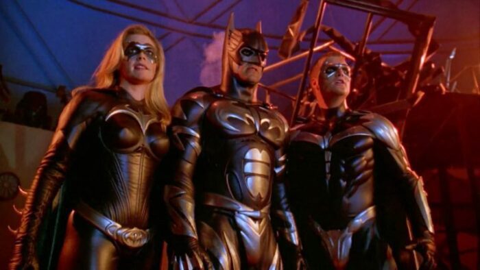 Alicia Silverstone (Batgirl), George Clooney (Batman), and Chris O'Donnell (Robin) in Batman & Robin