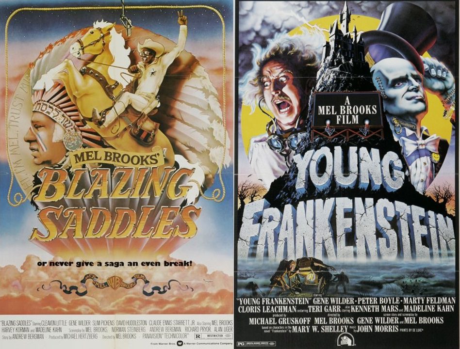 Images of posters for Blazing Saddles and Young Frankenstein