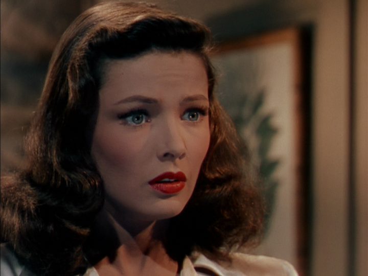 A close-up of Gene Tierney as Ellen Berent in a moment of heightened emotion in Leave Her to Heaven
