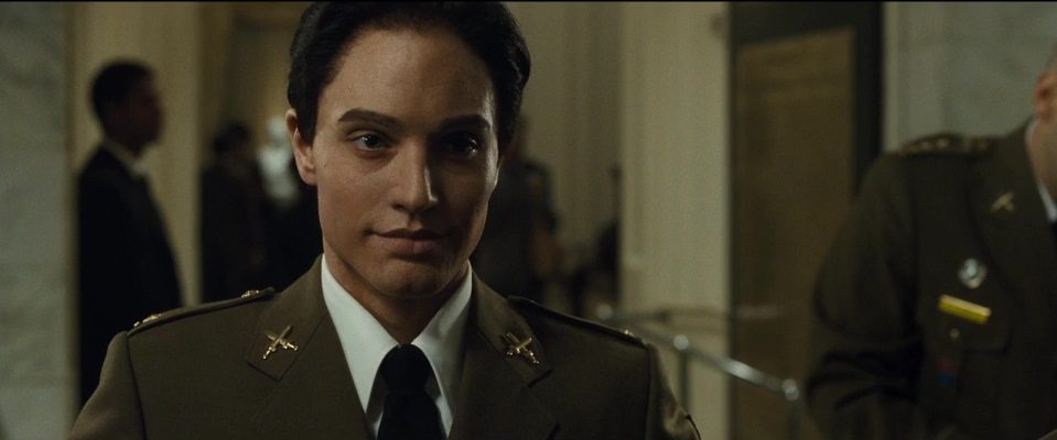 Evelyn Salt (Angelina Jolie) in disguise as a young male Russian officer.