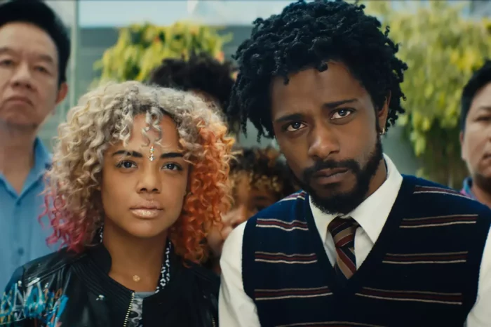 Lakeith Stanfield and Tessa Thompson in Sorry to Bother You.