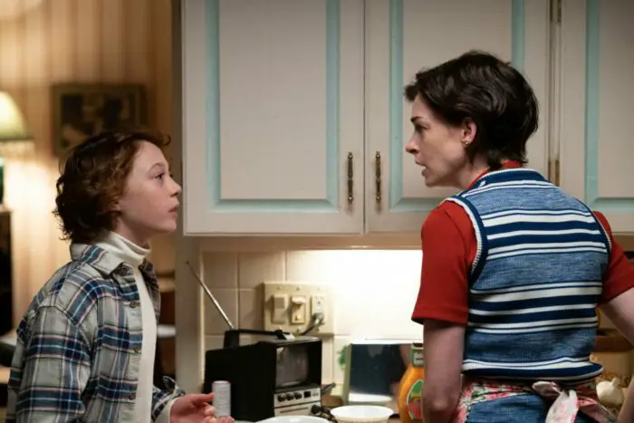 A mother and son argue in a kitchen in "Armageddon Time."