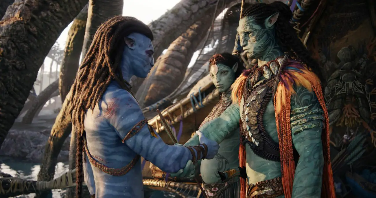 Two alien leaders shake hands on Avatar: The Way of Water
