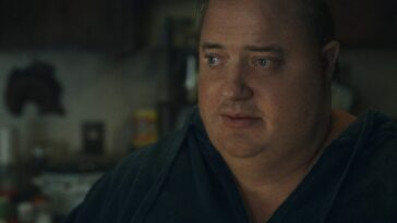 A close-up of Charlie (Brendan Fraser) standing in the kitchen of his apartment.