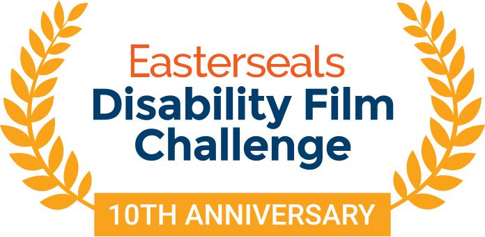 Logo reading "Easterseals Disability Film Challenge 10th Anniversary" framed by gloden laurels on either side.