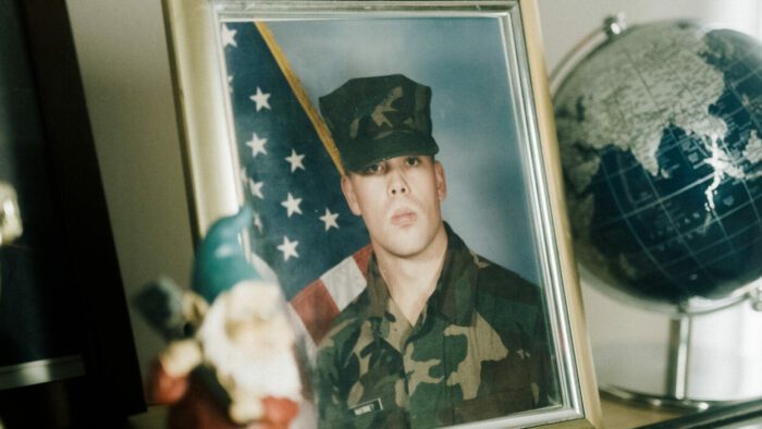 A framed photo of Richard McKinney during his service as a U.S. Marine. Photo: Karl Schroder.