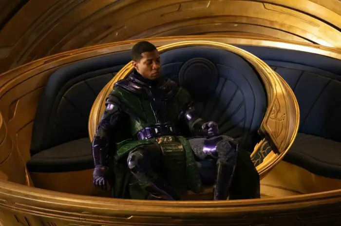 Kang sits back in the cockpit of his empty ship in Ant-Man and the Wasp: Quantumania