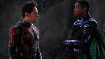 Ant-Man and Kang face each other.