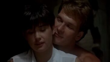 Sam (Patrick Swayze) caresses Molly (Demi Moore) in the pottery scene from Ghost.