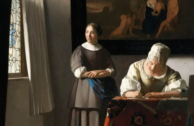 Detail from Woman writing a letter, with her maid, by Johannes Vermeer