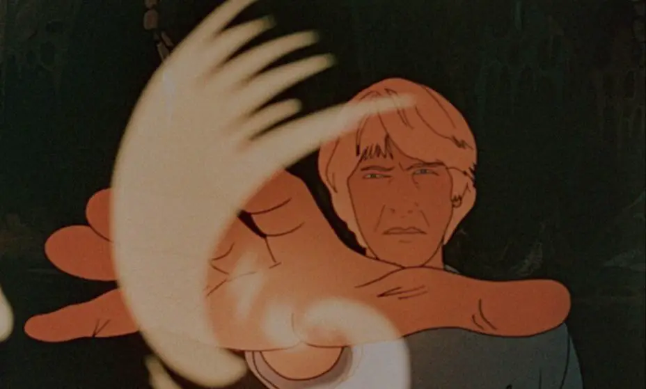 An energy ray emanates from the hand of a blond man.