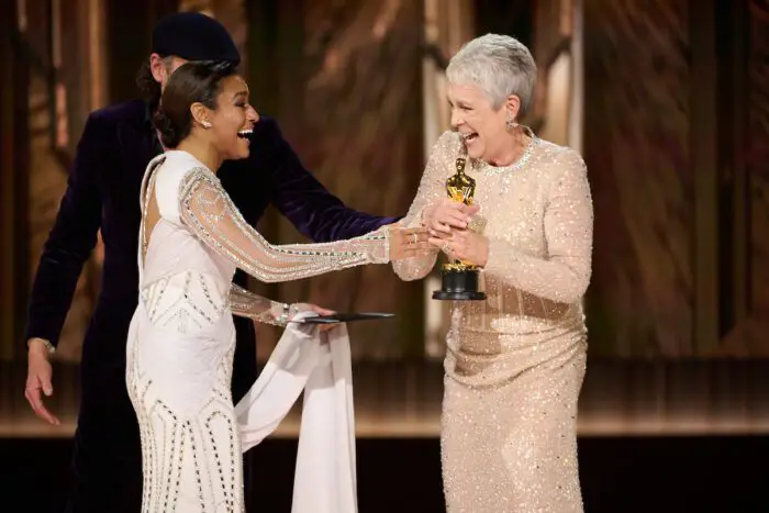 Jamie Lee Curtis accepts the Oscar® for Actress in a Supporting Role during the live ABC telecast of the 95th Oscars® at the Dolby® Theatre at Ovation Hollywood on Sunday, March 12, 2023. 