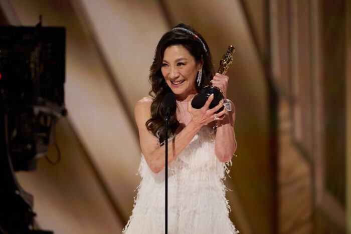 Michelle Yeoh accepts the Oscar® for Actress in a Leading Role during the live ABC telecast of the 95th Oscars® at the Dolby® Theatre at Ovation Hollywood on Sunday, March 12, 2023. 