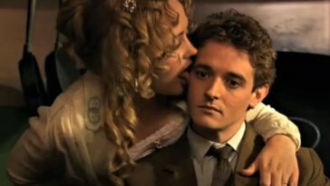 Angeline Ball and Hugh O'Conor in the 2003 adaptation of James Joyce's novel Ulysses, Ball as Molly Bloom licking the face of O'Conor as Stephen Dedalus.