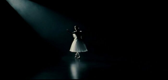 film shot from film black swan, showing nina's dream as she performs the role of Princess Odette in the production of Tchaikovsky’s ballet Swan Lake.