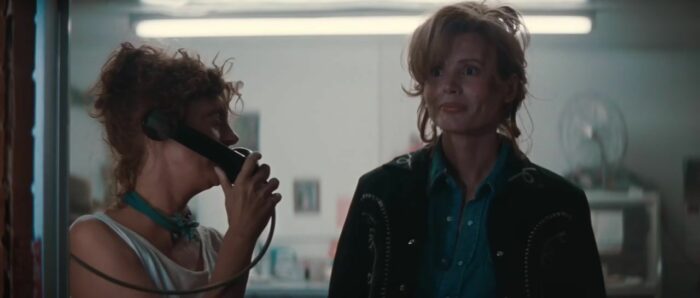 Louise (Susan Sarandon) tells Thelma (Geena Davis) while on the phone and Thelma finds it funny.