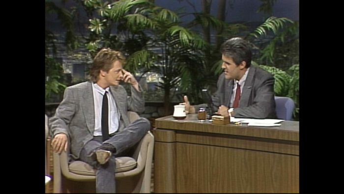 Michael J. Fox and Jay Leno in on the set of the Tonight Show in STILL: A Michael J. Fox Movie