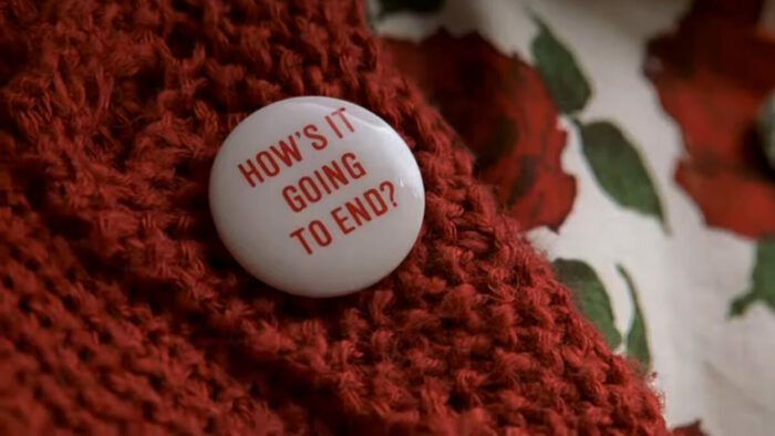 Close up of a button in The Truman Show