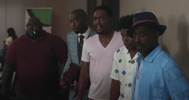 (Left to Right) Faizon Love, J.B. Smoove, Bill Bellamy, Spence Moore II, and Wesley Snipes in Back on the Strip (Luminosity Entertainment)