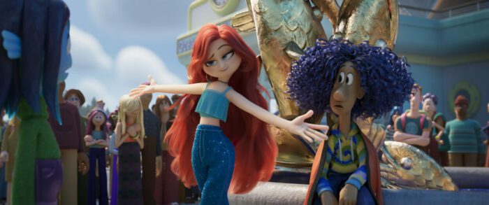 (from left) Chelsea Van Der Zee (Annie Murphy) and Connor (Jaboukie Young-White) in DreamWorks Animation’s Ruby Gillman, Teenage Kraken, directed by Kirk DeMicco. © 2023 DreamWorks Animation. All Rights Reserved.