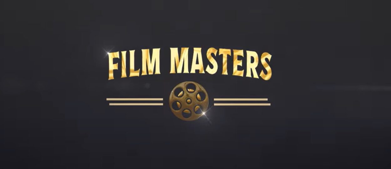 The logo for Film Masters with the company's title above a film reel.