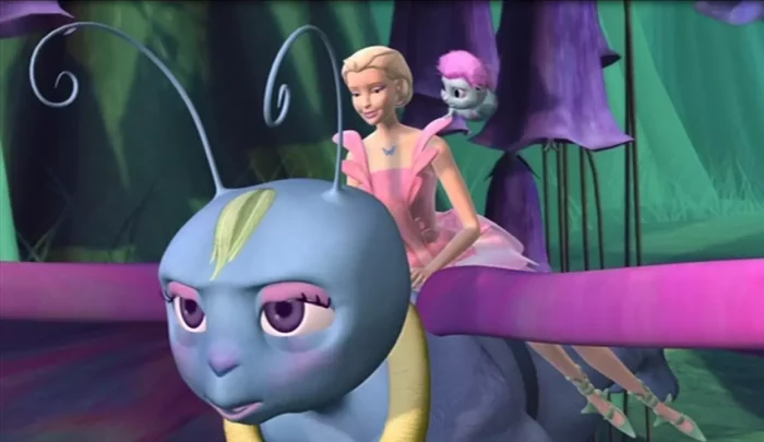 Barbie and Bibble riding Hue the creepy butterfly