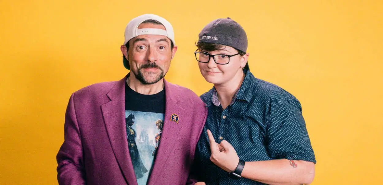 Documentarian Sav Rodgers poses with "Chasing Amy" writer-director Kevin Smith.