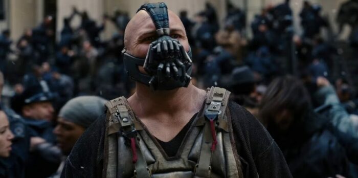 Tom Hardy as the menacing Bane in The Dark Knight Rises. Photo: Warner Bros.