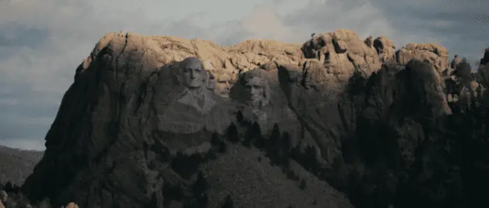 A view of the Mount Rushmore, showing the sculpted heads of the Presidents of the National Memorial