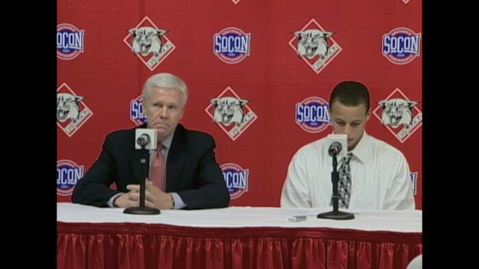 Coach Bob McKillop and Stephen Curry in "Stephen Curry: Underrated," premiering July 21, 2023 on Apple TV+