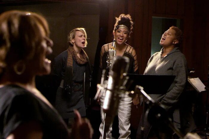 Backup singers Jo Lawry, Judith Hill and Lisa Fischer in athe studio.